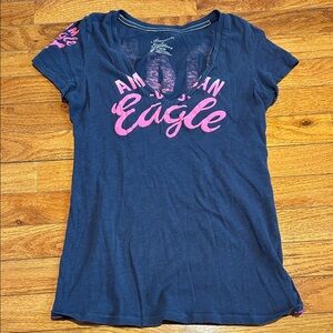 American Eagle Outfitters Kids Tee in Navy with Pink Accents